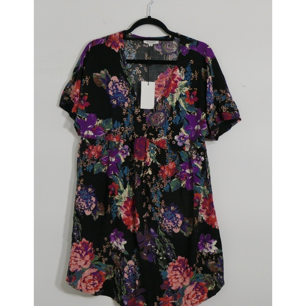 Andree By Unit Women Dress M Black Floral Boho Cottagecore Babydoll Romantic‎